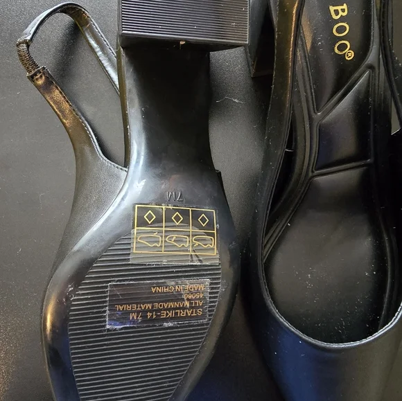 BAMBOO Black Slingback Heels - Picture 1 of 4